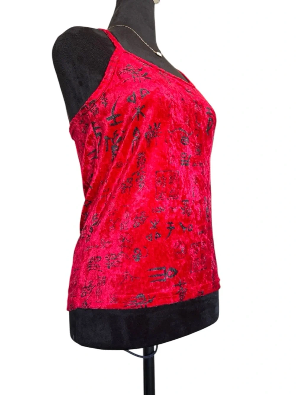 Red Velvet Asian-Inspired Sleeveless Spaghetti Strap Tank Top Y2K 90s - Picture 2 of 5